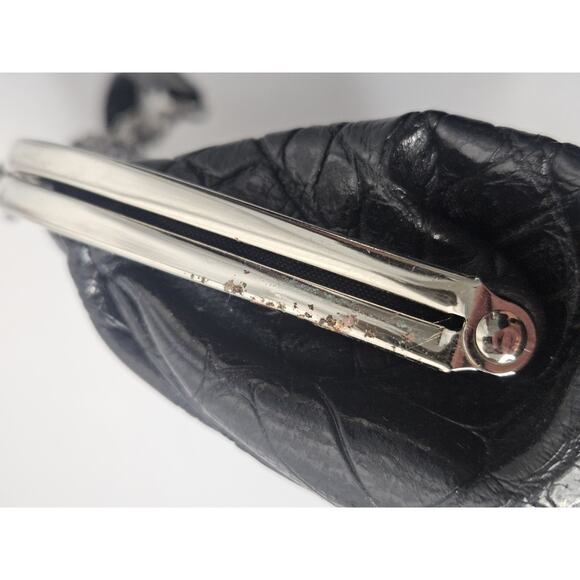 Aphorism Black Clutch Purse Faux Leather Crocodile Design Chain Strap - Picture 6 of 7